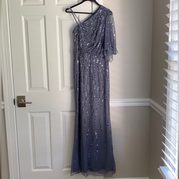 Hand  beaded one shoulder Grey dress - Picture 3 of 14